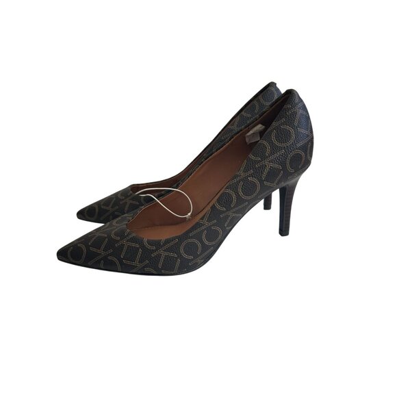 CALVIN KLEIN Brown Signature Logo Heels Size 6.5 NEW without box - Picture 6 of 13